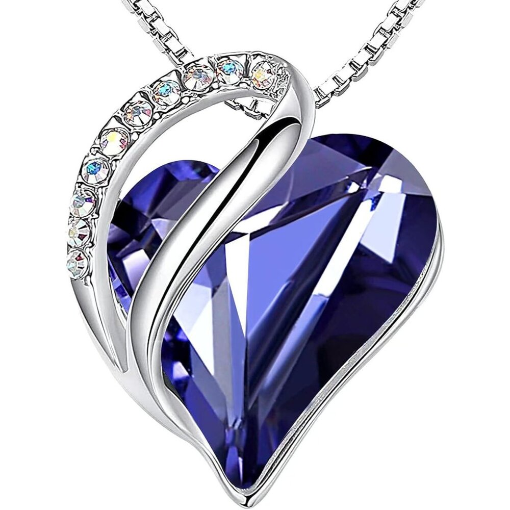 Women's Love Heart Crystal Adjustable Chain Pendant Silver Blue Plated Necklace